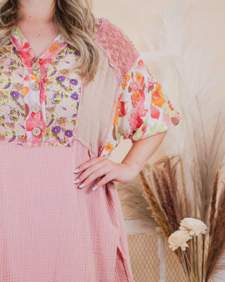 Sunlit Boho Tunic Mini Dress, Coral
