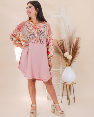 Sunlit Boho Tunic Mini Dress, Coral