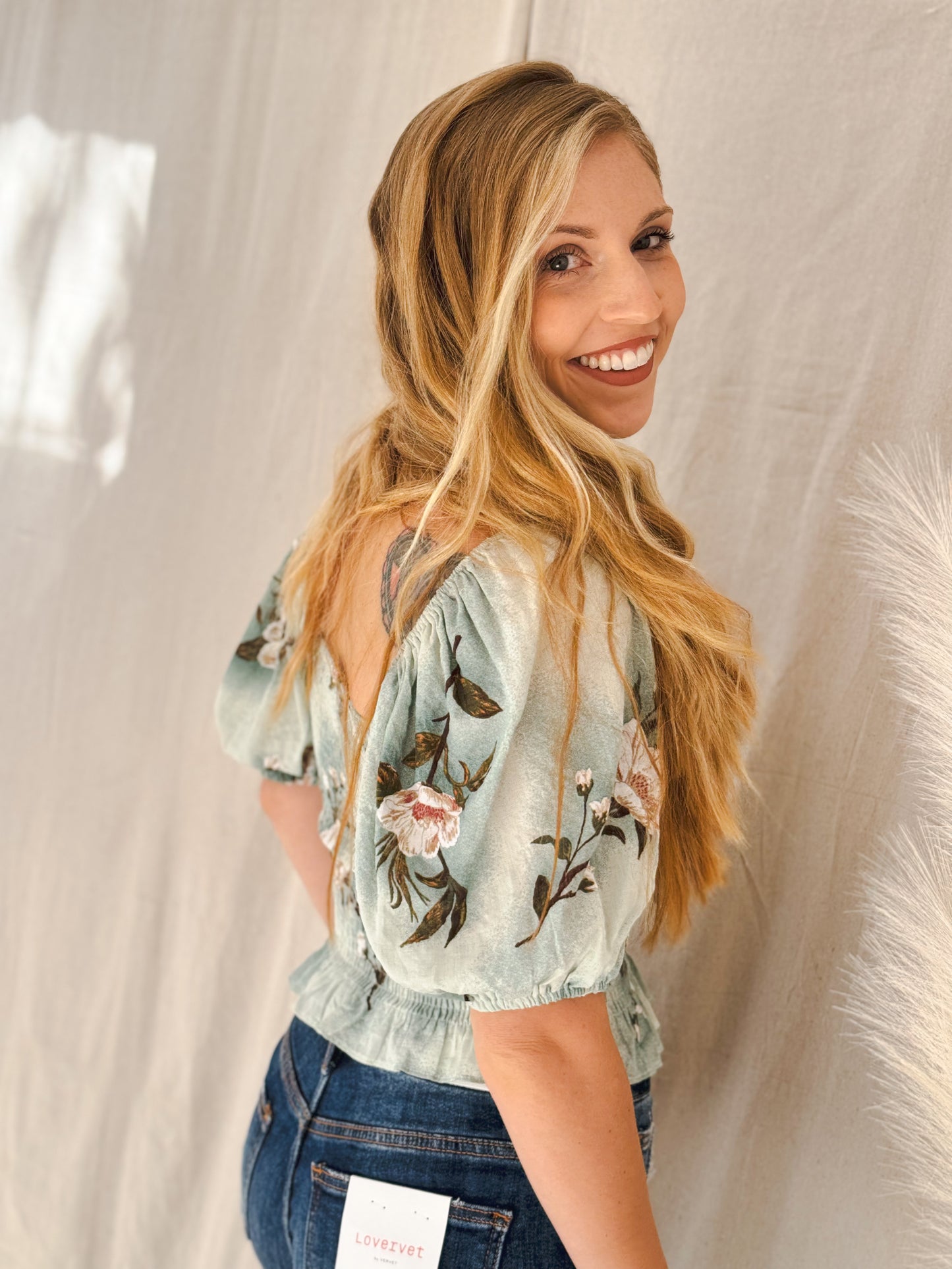 Soft Floral Top, Green