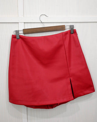 On the Rise Faux Leather Skort, Red