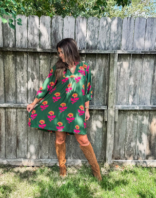 Autumn Bloom Mini Dress, Green