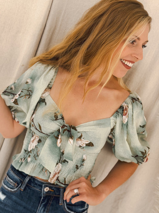 Soft Floral Top, Green