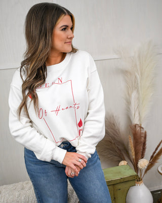 Queen of Hearts Graphic Sweatshirt, White - FINAL SALE