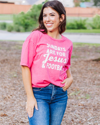 Jesus & Football Graphic Tee, Pink