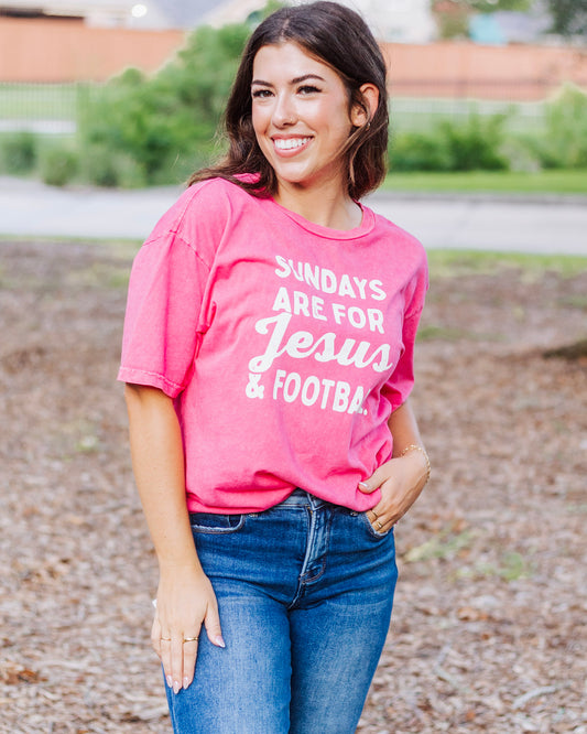 Jesus & Football Graphic Tee, Pink