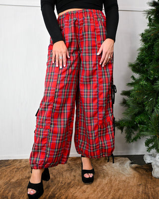 Feeling Festive Plaid Joggers, Red