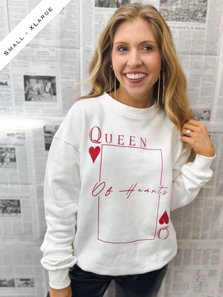 Queen of Hearts Graphic Sweatshirt, White