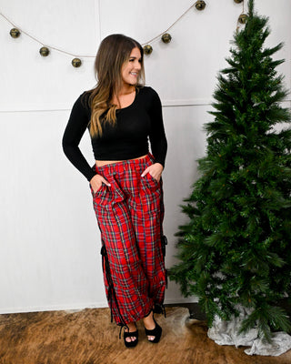 Feeling Festive Plaid Joggers, Red