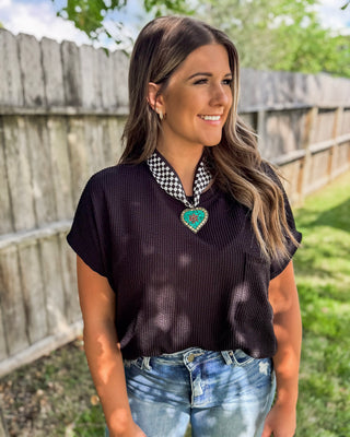 Satin Scarf Necklace, Black + Heart