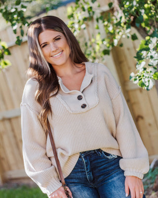 Seasonal Staple Ribbed Sweater, Cream