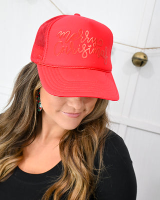 Merry Christmas Trucker Hat, Red