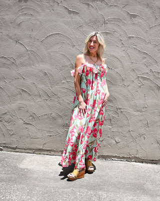 Tropical Breath Maxi Dress, Pink