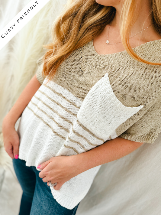 Soft Color Block Sweater, Tan