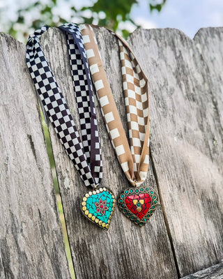 Satin Scarf Necklace, Tan + Heart