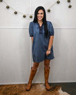 Blue Suede Style Mini Dress, Navy