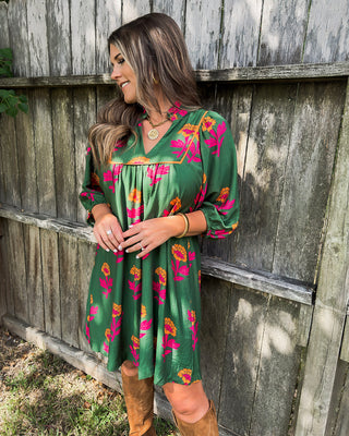 Autumn Bloom Mini Dress, Green