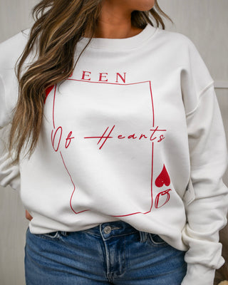 Queen of Hearts Graphic Sweatshirt, White - FINAL SALE