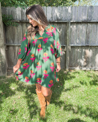 Autumn Bloom Mini Dress, Green
