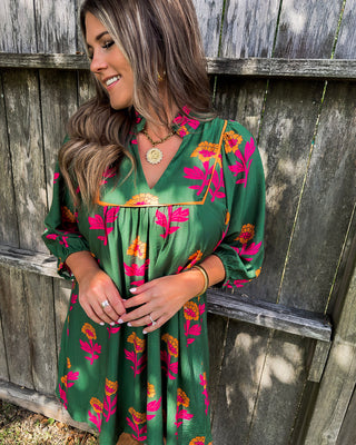 Autumn Bloom Mini Dress, Green