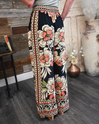 Botanical Breeze Wide Leg Pants, Black