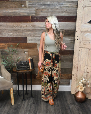 Botanical Breeze Wide Leg Pants, Black