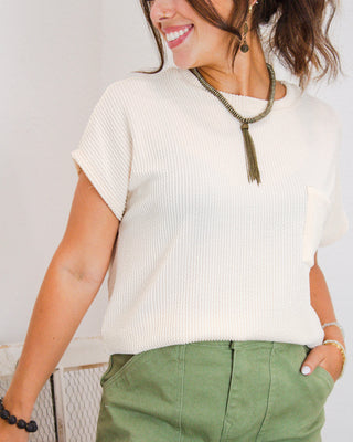 Cozy Core Pocket Tee, Cream