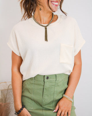 Cozy Core Pocket Tee, Cream