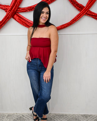 Crimson Kiss Smocked Back Top, Red