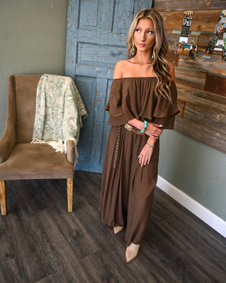 Ruffled and Relaxed Two Piece Set, Brown