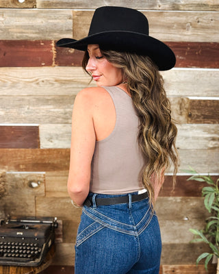 Double Up V-Neck Tank, Mocha