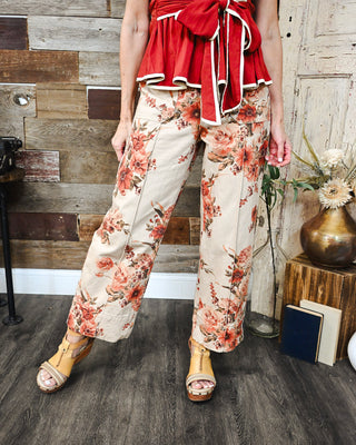 Floral and Foliage Pants, Tan