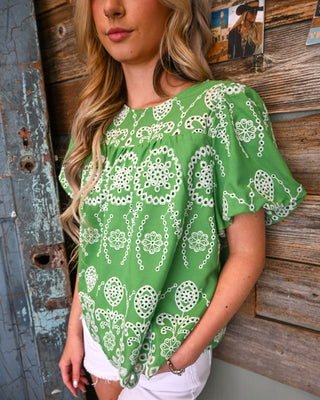 Fresh Cut Eyelet Top, Green