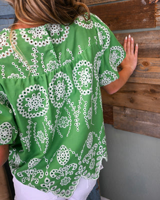 Fresh Cut Eyelet Top, Green