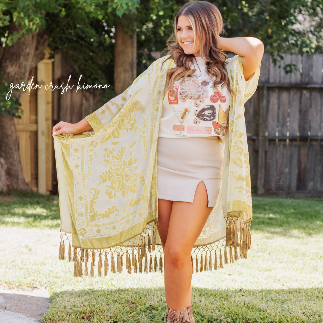 Garden Crush Velvet Kimono, Green