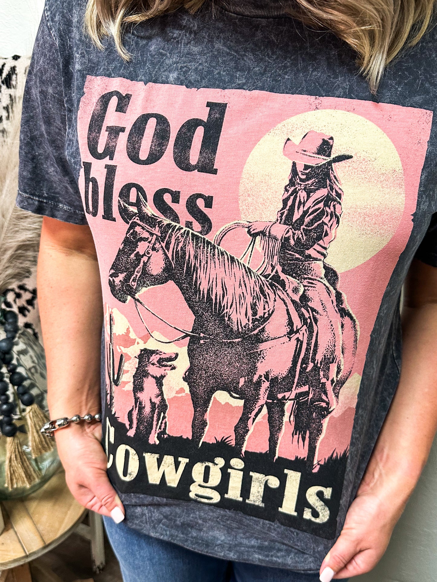 God Loves Cowgirls Graphic Tee, Black
