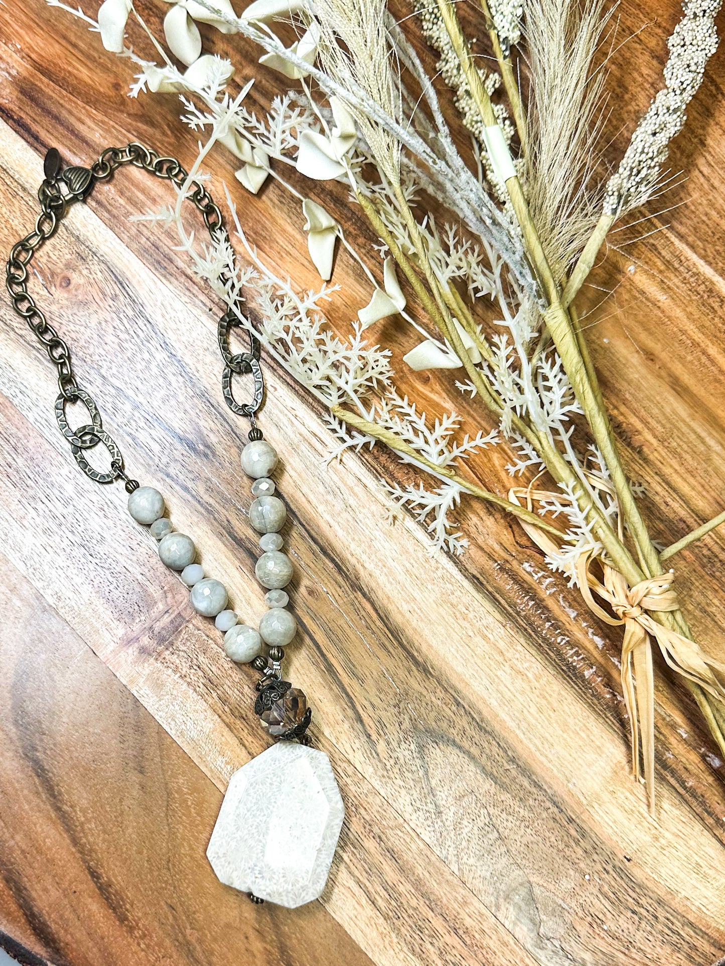 Just A Little Cloudy Beaded Necklace, Cream