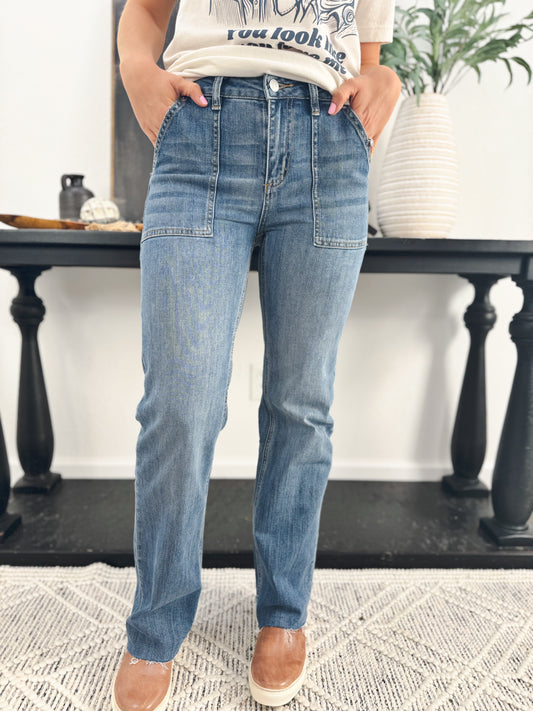 The Ezra HR Wide Leg Jean, Med MICA