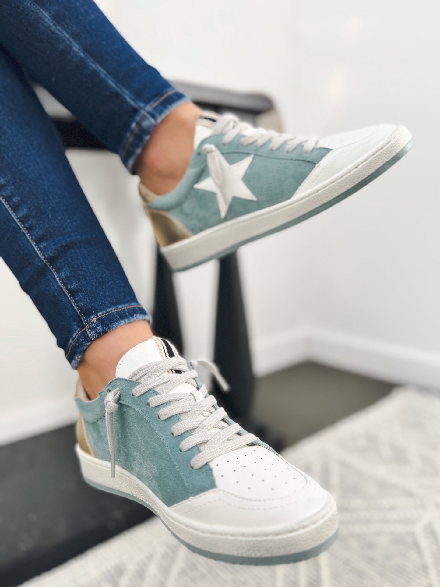 The Paz Sneaker, Aqua Suede