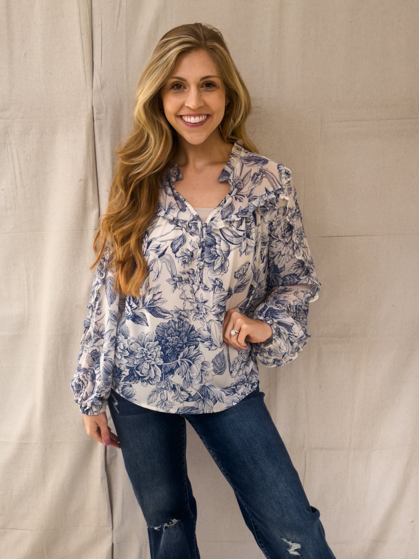 Sweetly Floral Top, Blue