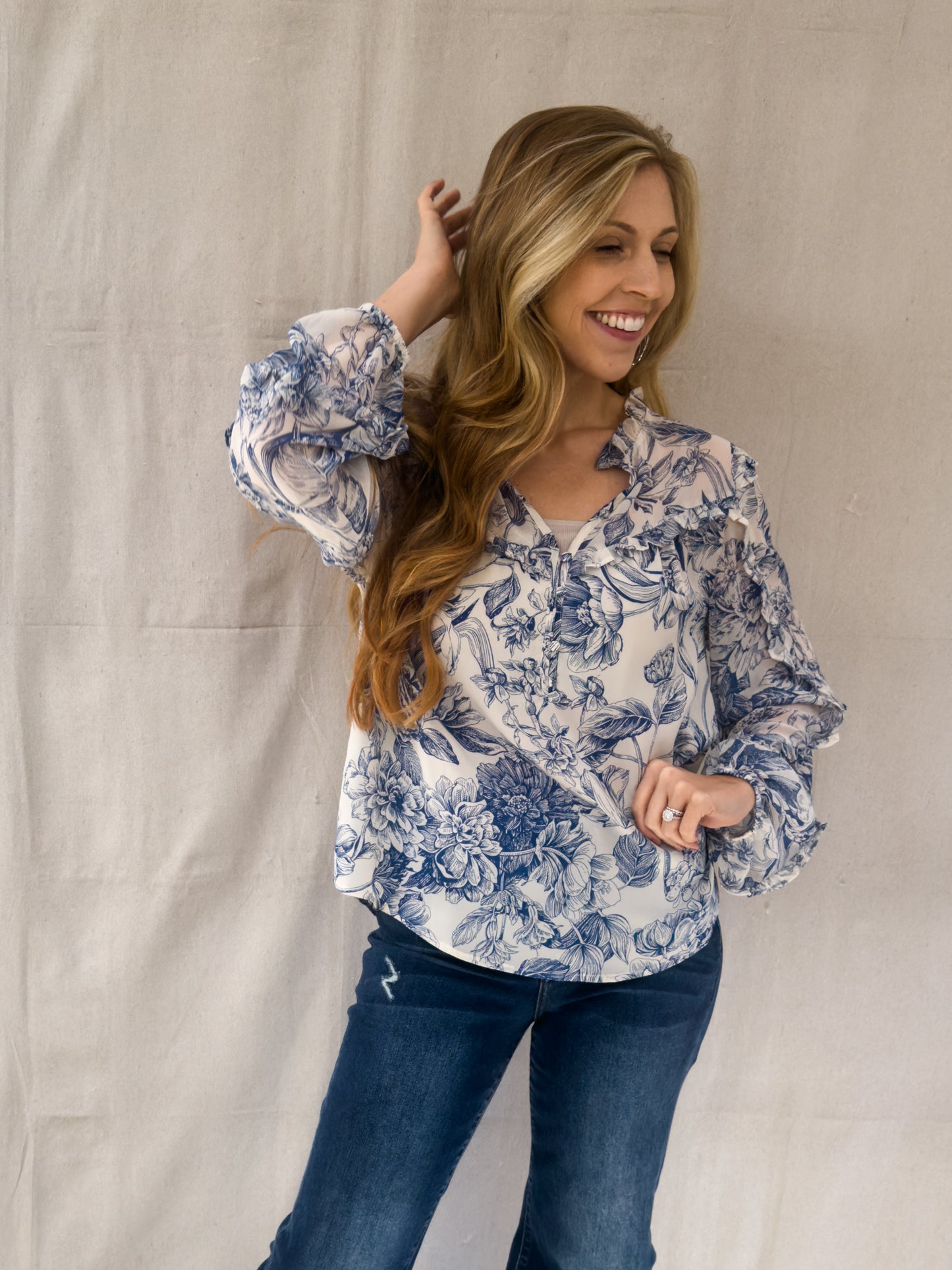 Sweetly Floral Top, Blue