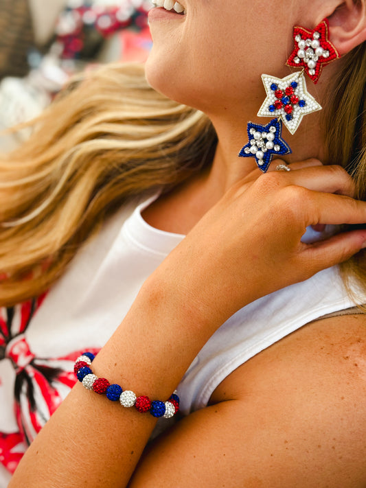Red, White and Pearled Earrings