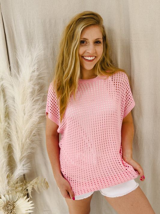 Open Up Knit Top, Pink