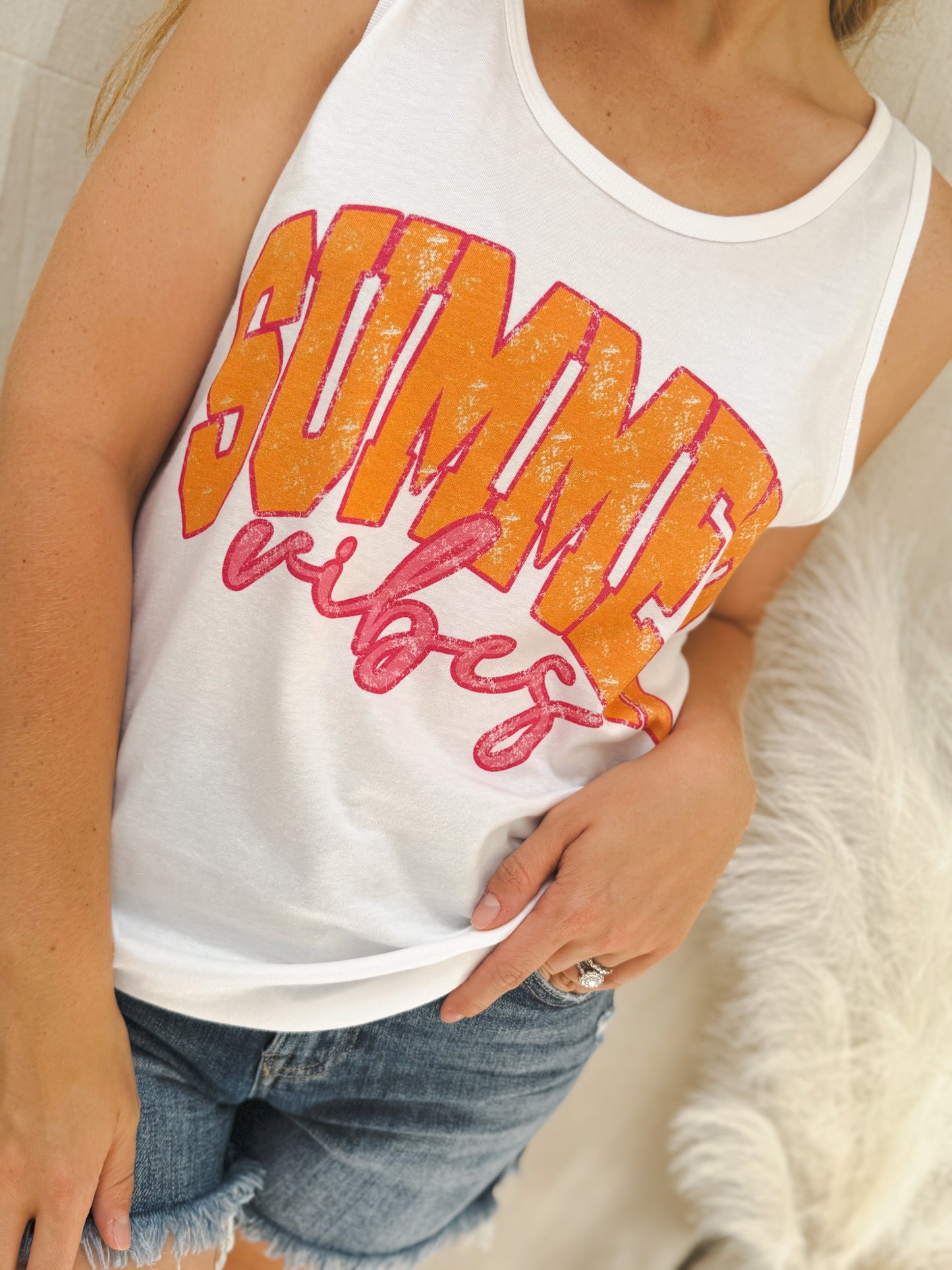 Summer Vibes Graphic Tank, White