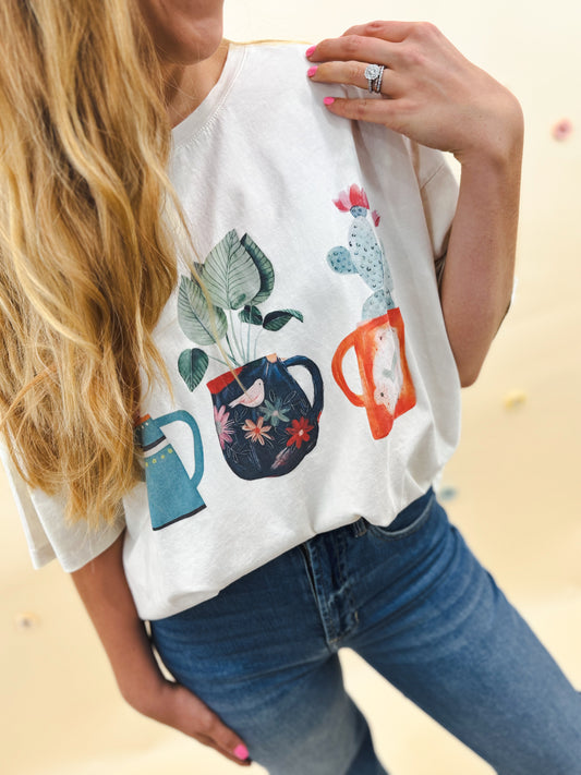 Pot It Oversized Graphic Tee, Cream