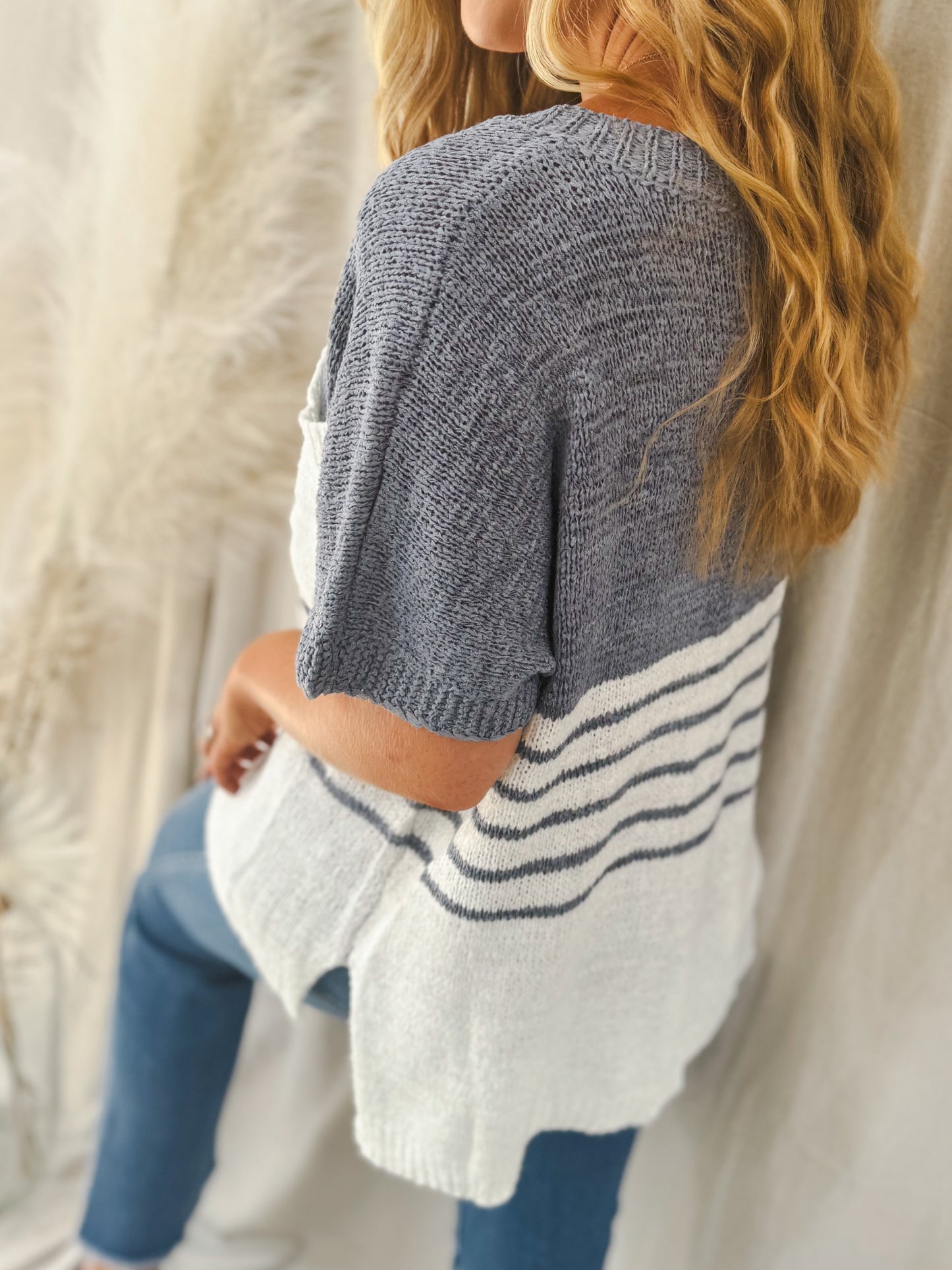 Soft Color Block Sweater, Blue