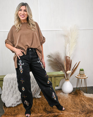 Midnight Mesa Embroidered Pants, Black