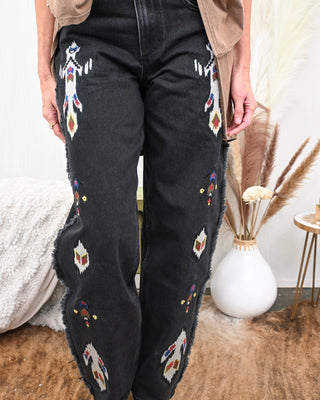 Midnight Mesa Embroidered Pants, Black