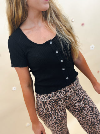 Never Too Late Short Sleeve Top, Black