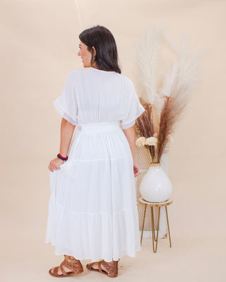 Pearl Cascade Maxi Dress, White