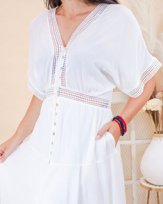 Pearl Cascade Maxi Dress, White